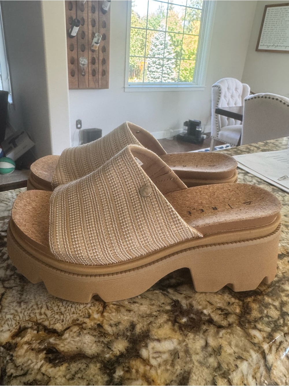 Reef Chunky Slide Mules in Beige Woven Upper - Vista Luxe Size 7